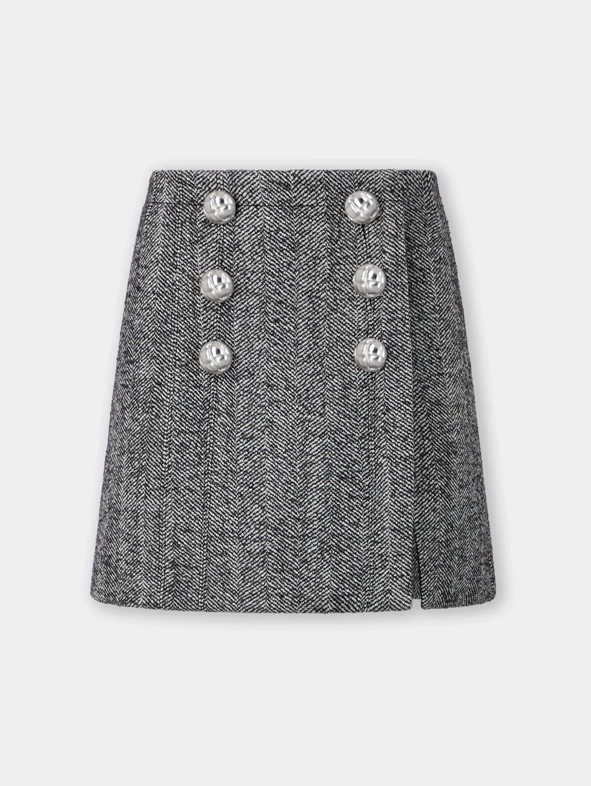 A-LINE MINI SKIRT IN HERRINGBONE WOOL | Rabanne New