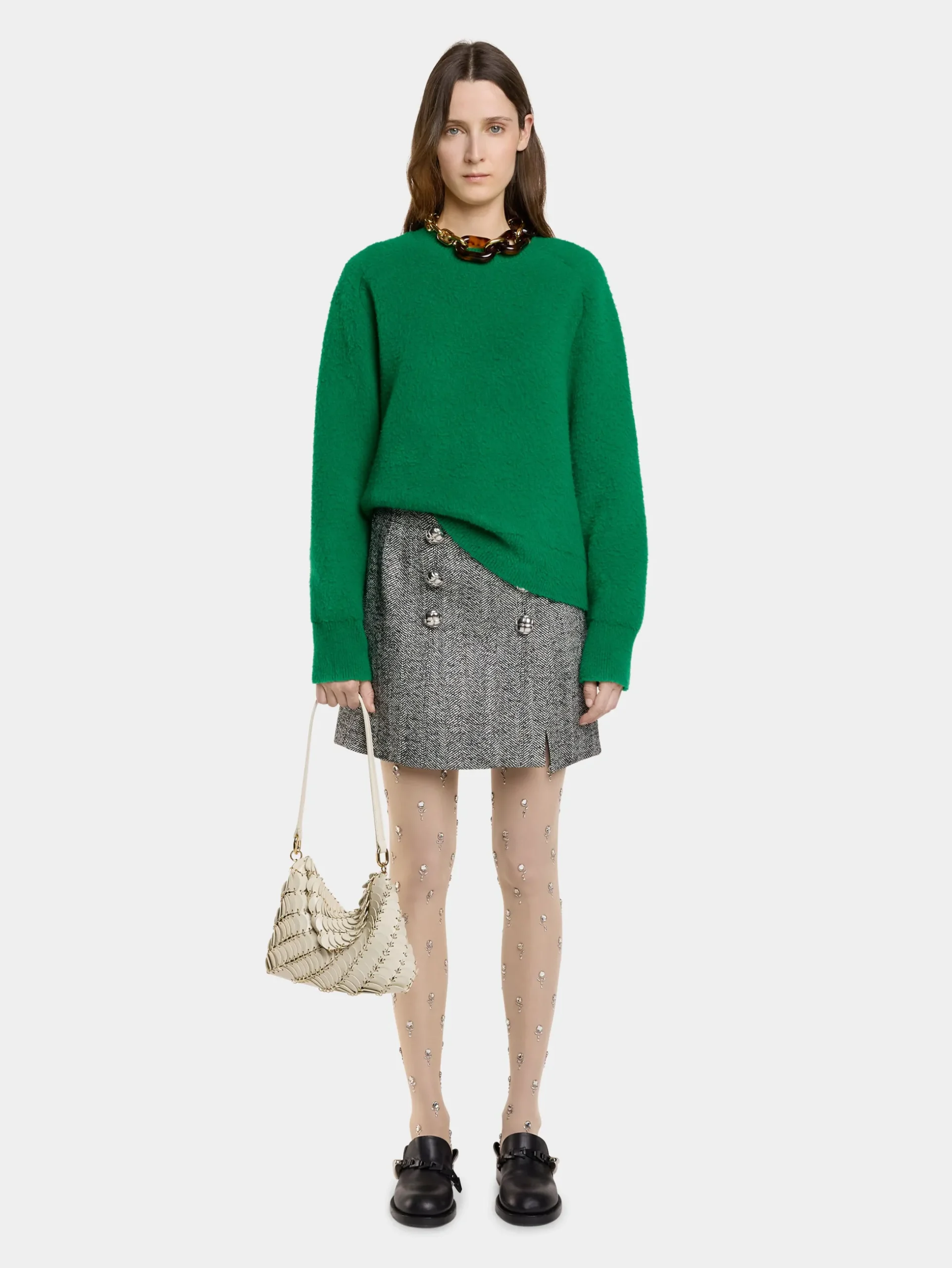 A-LINE MINI SKIRT IN HERRINGBONE WOOL | Rabanne New