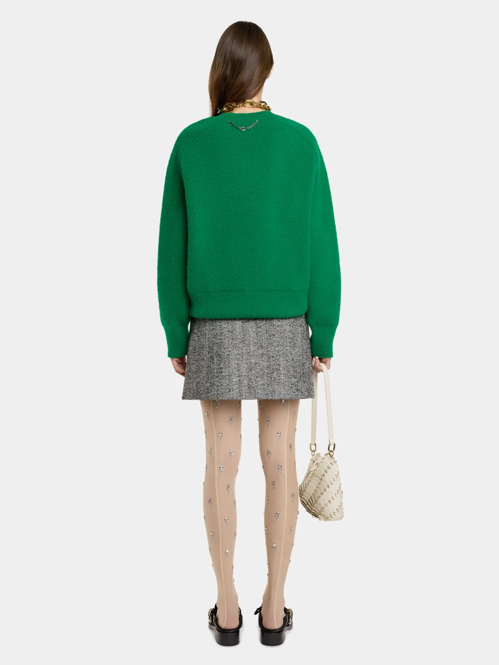 A-LINE MINI SKIRT IN HERRINGBONE WOOL | Rabanne New