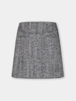 A-LINE MINI SKIRT IN HERRINGBONE WOOL | Rabanne New