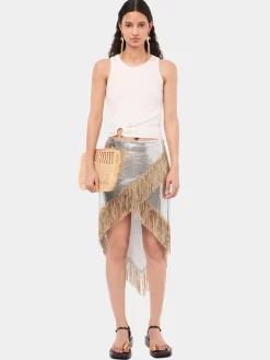 Asymetrical chainmail skirt with golden metalic fringes | Rabanne Online
