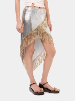 Asymetrical chainmail skirt with golden metalic fringes | Rabanne Online