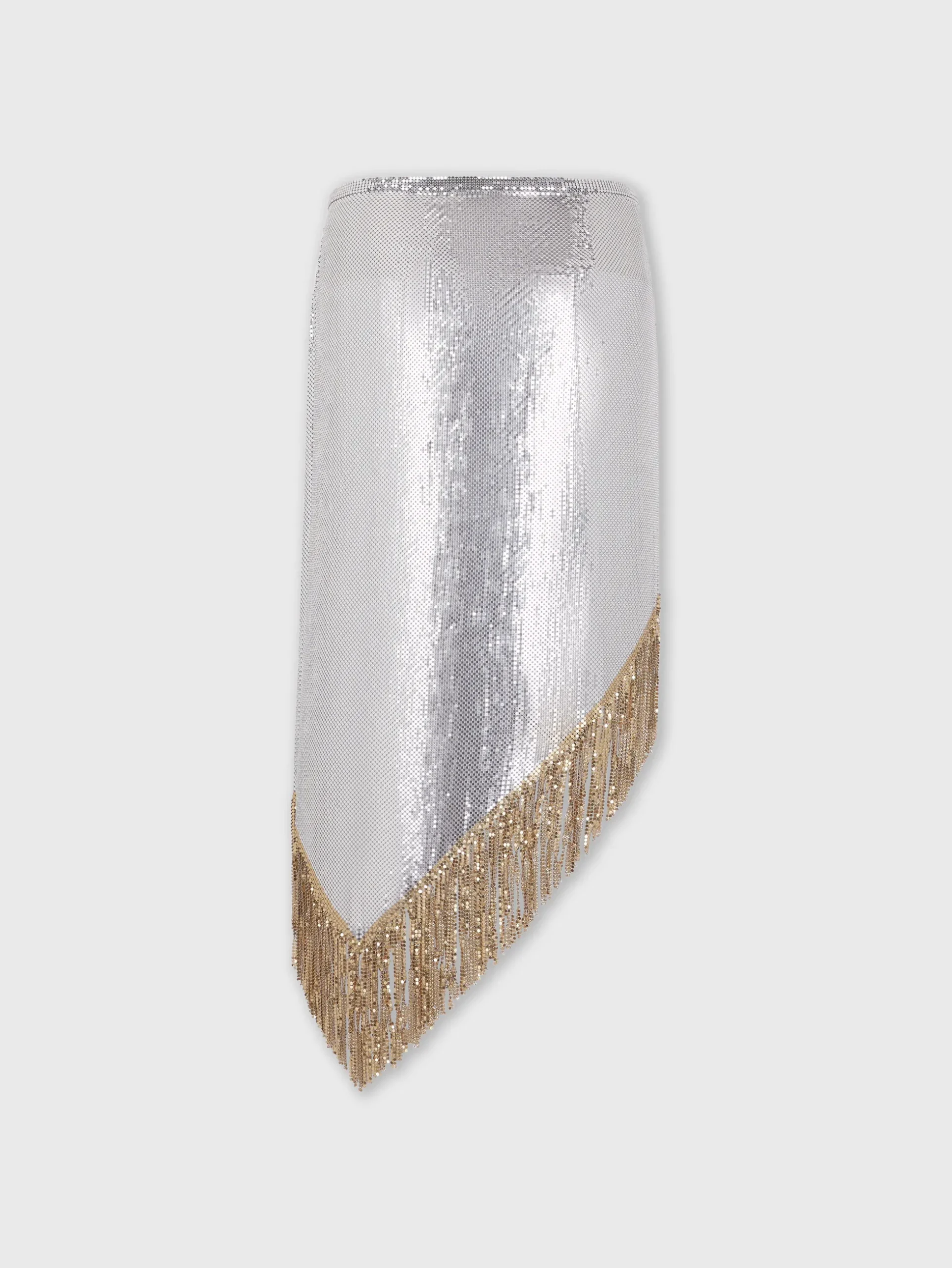 Asymetrical chainmail skirt with golden metalic fringes | Rabanne Online