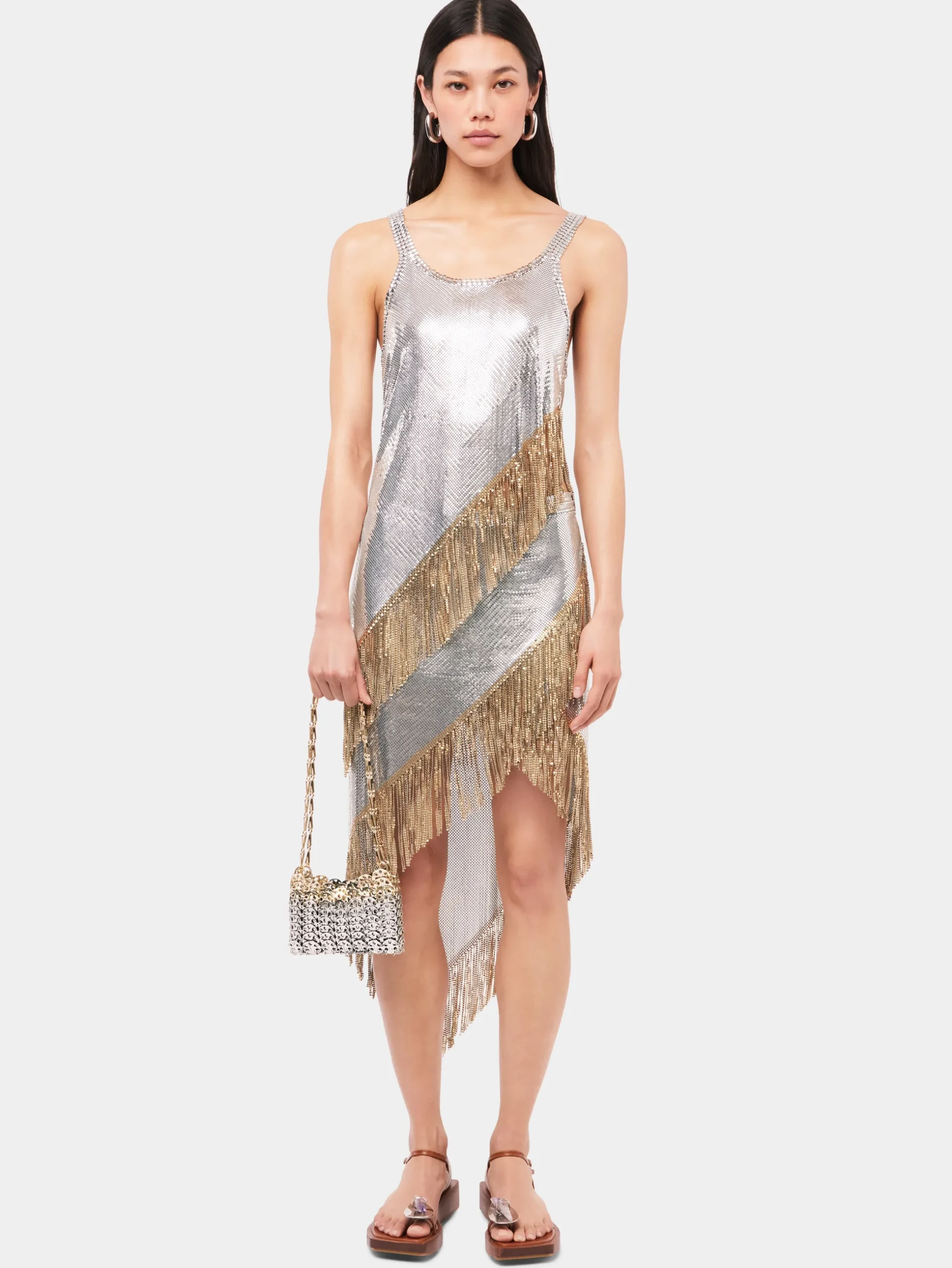Asymetrical chainmail top with golden metallic fringes | Rabanne Cheap