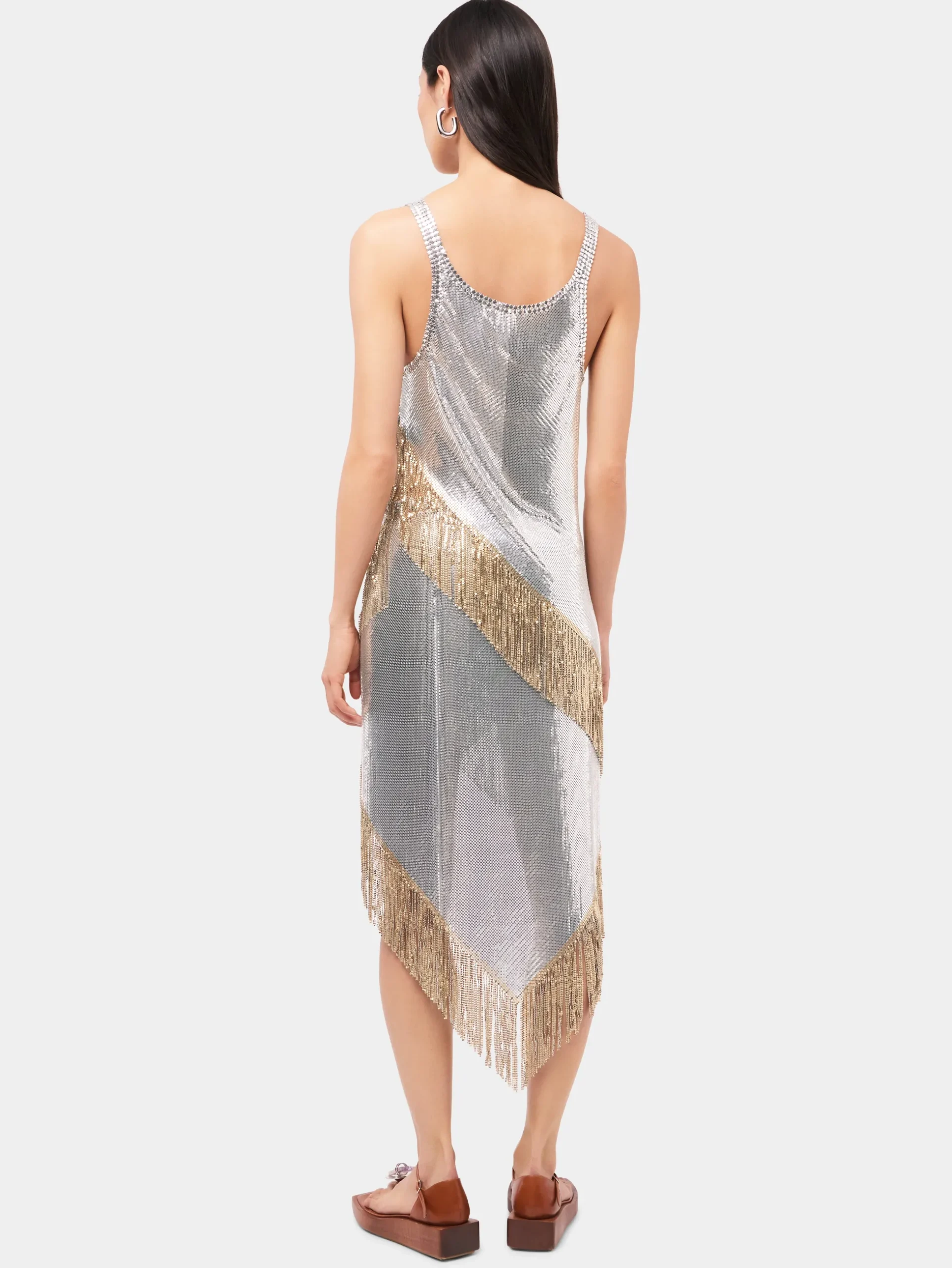 Asymetrical chainmail top with golden metallic fringes | Rabanne Cheap