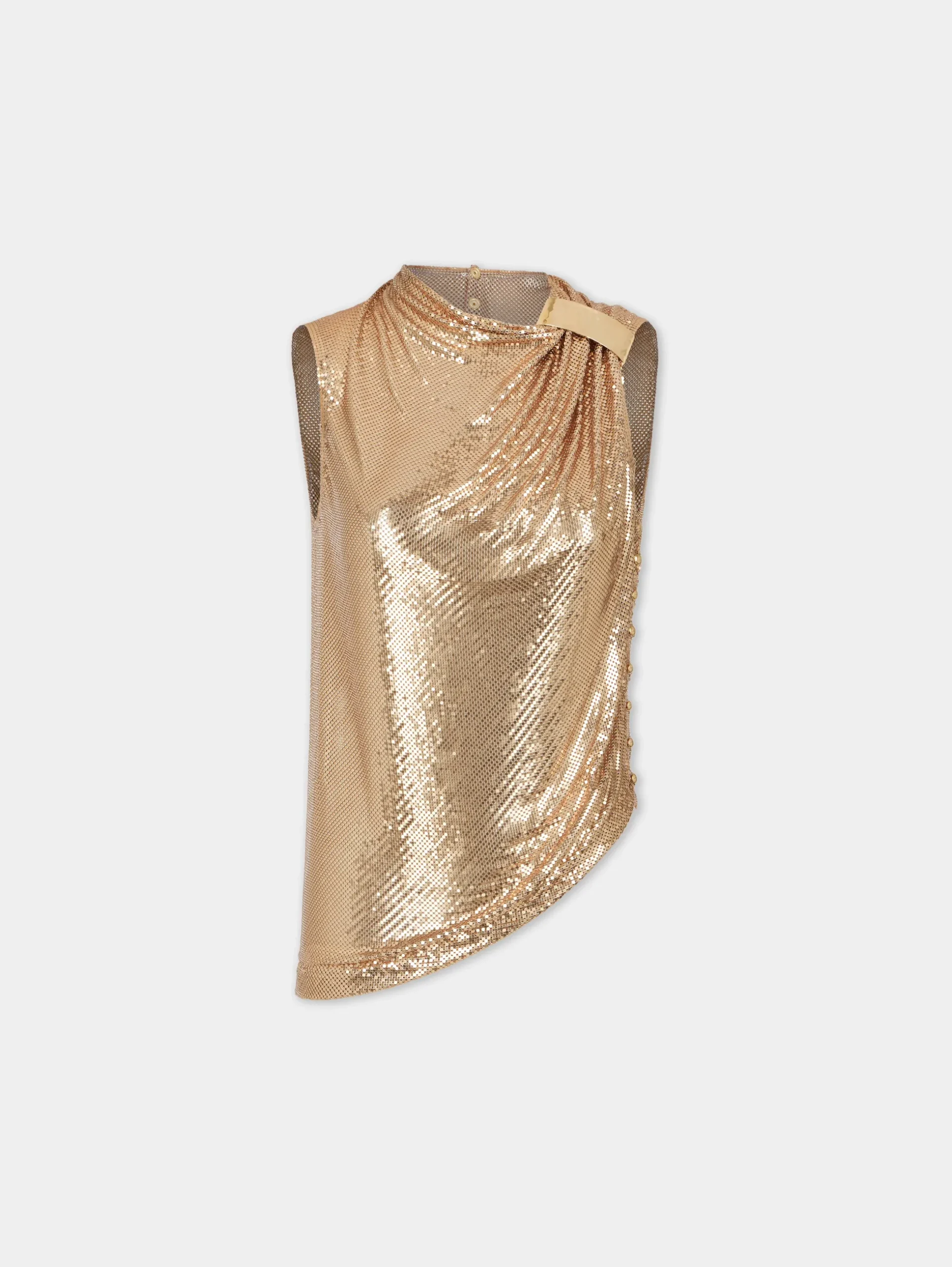 ASYMETRICAL DRAPED TOP IN MESH | Rabanne Online
