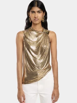 ASYMETRICAL DRAPED TOP IN MESH | Rabanne Online