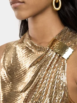 ASYMETRICAL DRAPED TOP IN MESH | Rabanne Online