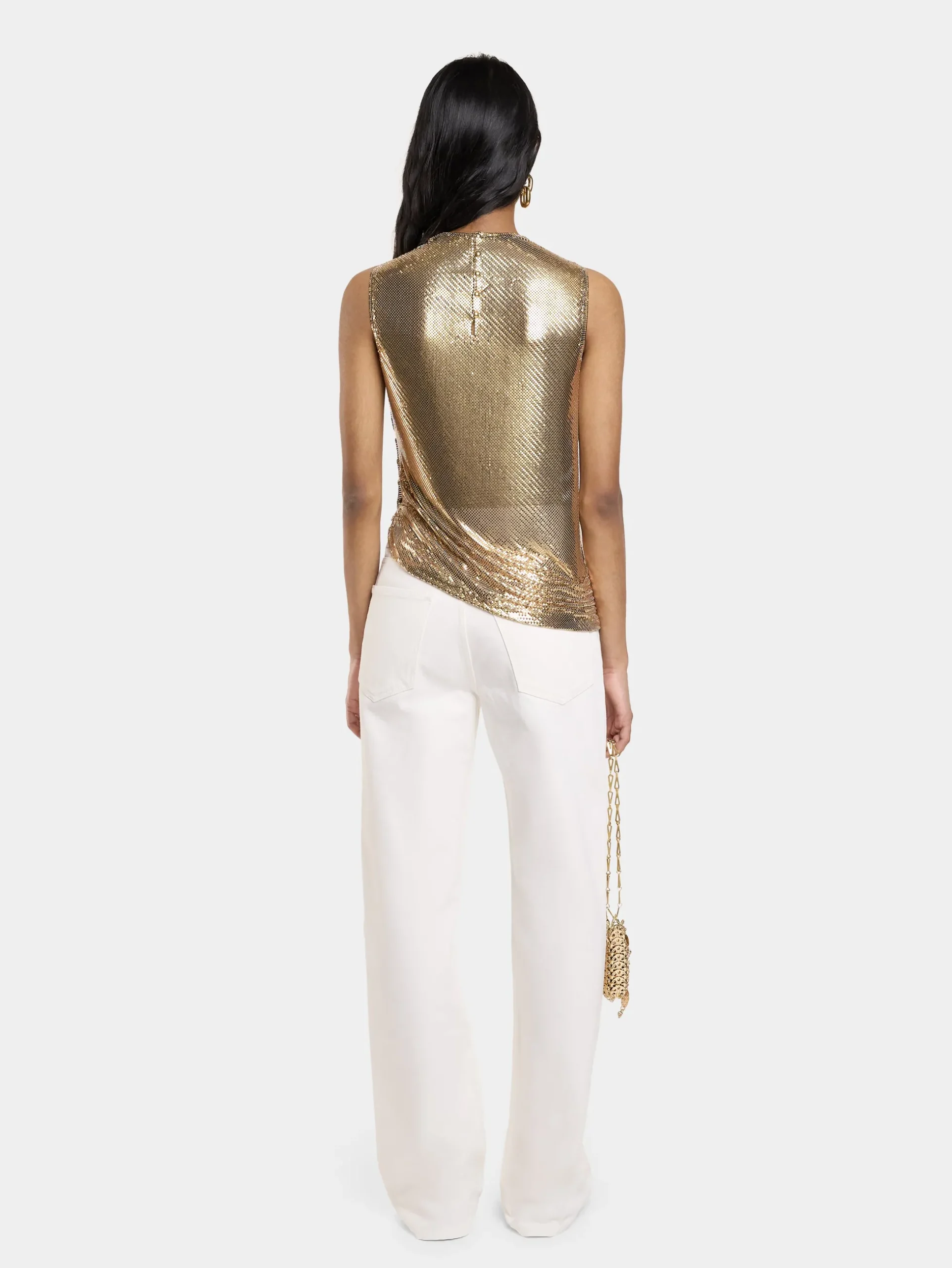 ASYMETRICAL DRAPED TOP IN MESH | Rabanne Online
