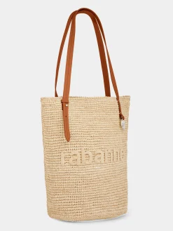 Beige Raffia Tote Bag with logo | Rabanne Store