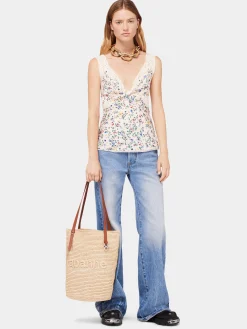 Beige Raffia Tote Bag with logo | Rabanne Store