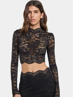 BLACK CROP TOP IN LACE | Rabanne New