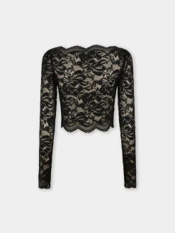 BLACK CROP TOP IN LACE | Rabanne New