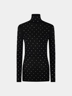 BLACK CRYSTAL-EMBELLISHED TOP IN SECOND-SKIN JERSEY | Rabanne Sale