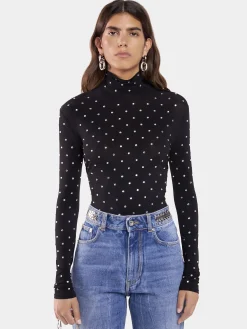 BLACK CRYSTAL-EMBELLISHED TOP IN SECOND-SKIN JERSEY | Rabanne Sale
