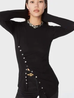 Black drapé pression top in jersey | Rabanne Flash Sale