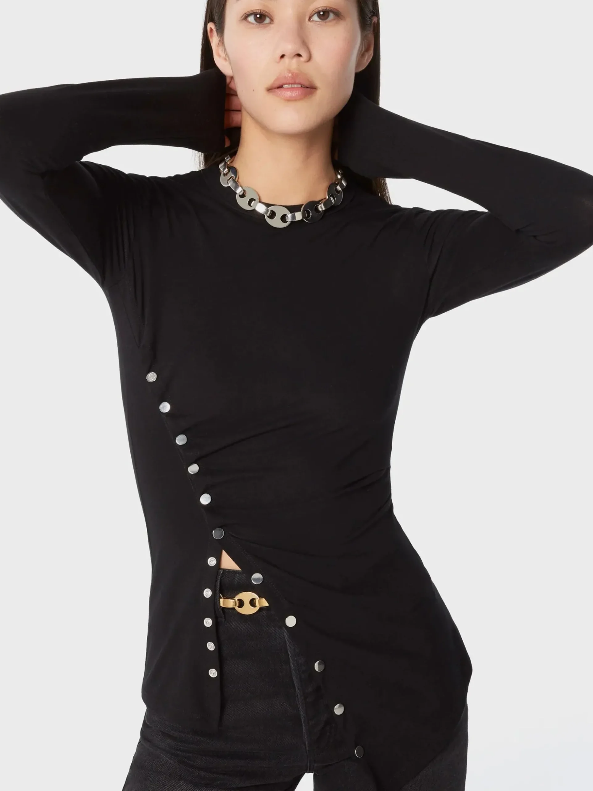 Black drapé pression top in jersey | Rabanne Flash Sale