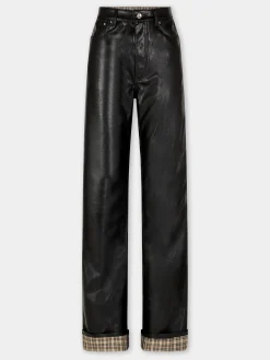 BLACK FLARED TROUSERS IN IMITATION LEATHER | Rabanne Flash Sale