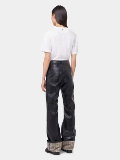 BLACK FLARED TROUSERS IN IMITATION LEATHER | Rabanne Flash Sale