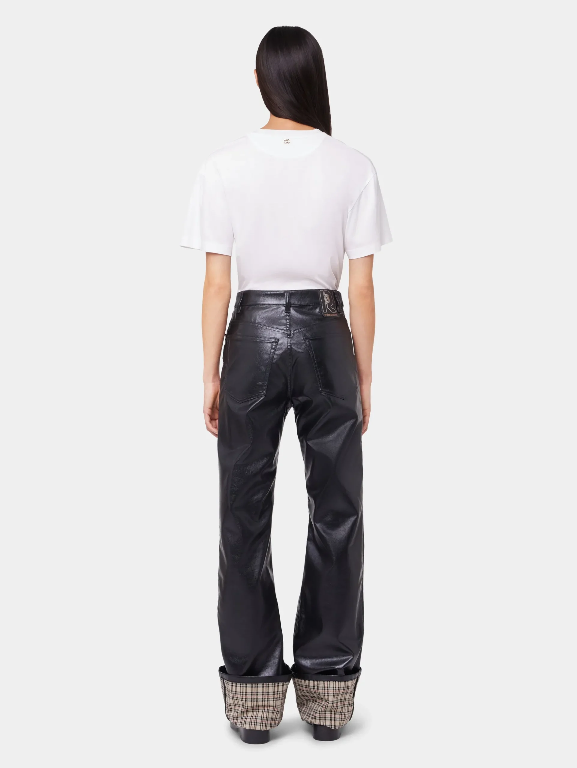 BLACK FLARED TROUSERS IN IMITATION LEATHER | Rabanne Flash Sale