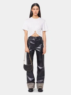 BLACK FLARED TROUSERS IN IMITATION LEATHER | Rabanne Flash Sale