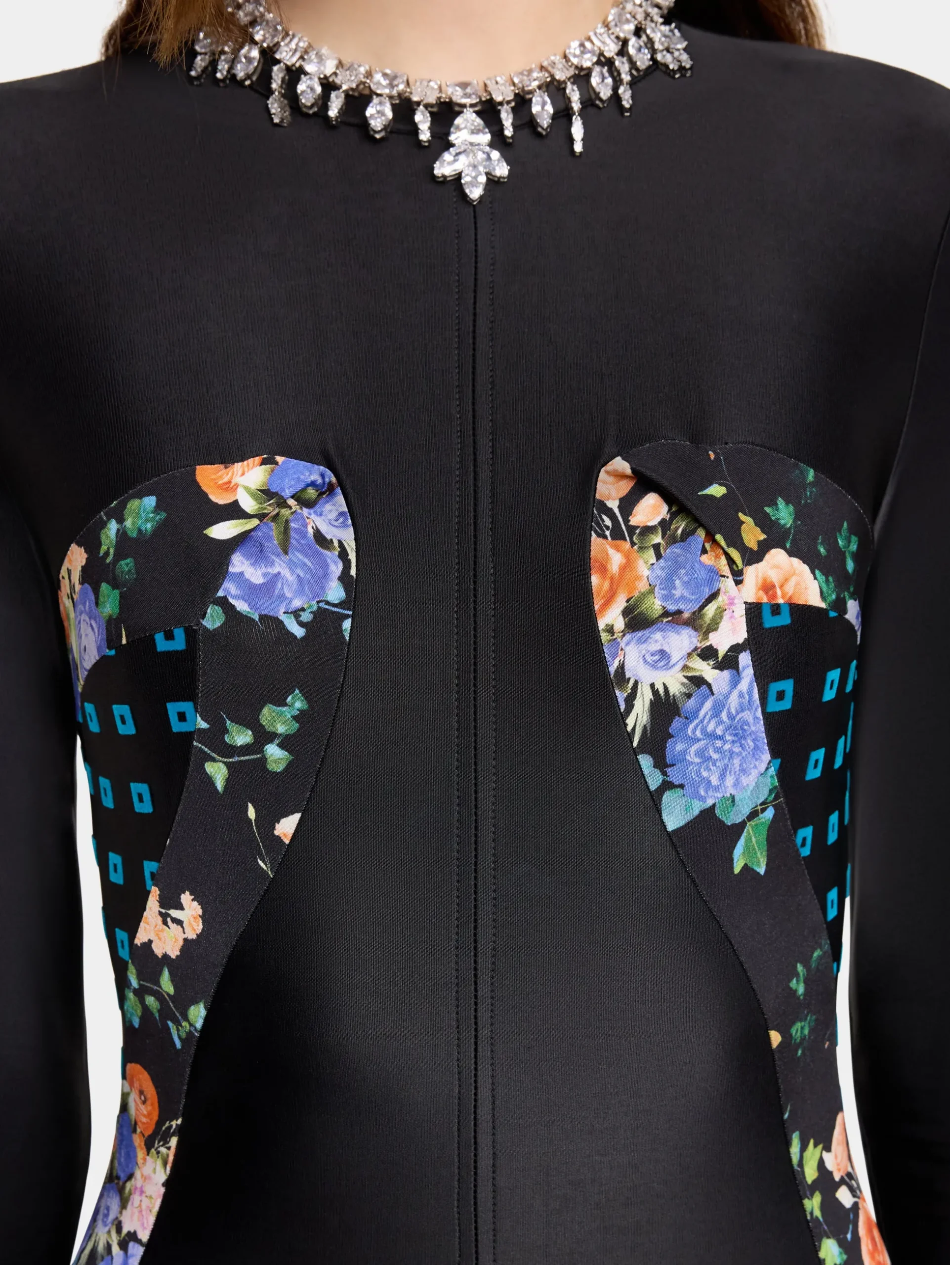 BLACK FLORAL LONG DRESS IN JERSEY | Rabanne Store