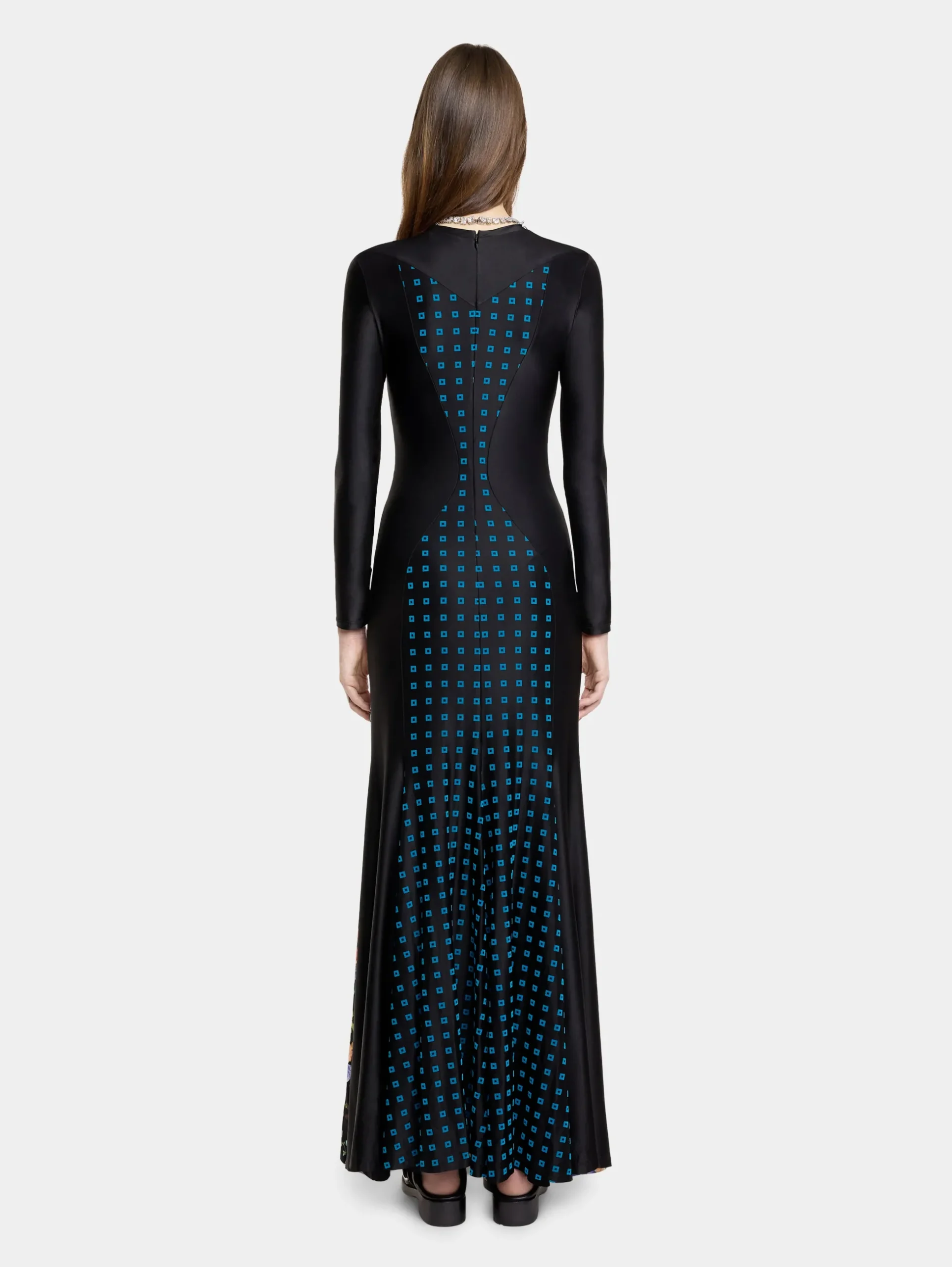 BLACK FLORAL LONG DRESS IN JERSEY | Rabanne Store