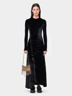 BLACK LONG DRAPED DRESS IN VELVET | Rabanne Cheap