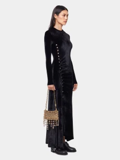 BLACK LONG DRAPED DRESS IN VELVET | Rabanne Cheap