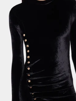 BLACK LONG DRAPED DRESS IN VELVET | Rabanne Cheap