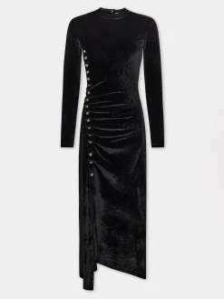 BLACK LONG DRAPED DRESS IN VELVET | Rabanne Cheap