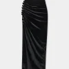 BLACK LONG DRAPED SKIRT IN VELVET | Rabanne Flash Sale
