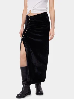 BLACK LONG DRAPED SKIRT IN VELVET | Rabanne Flash Sale
