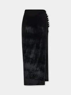 BLACK LONG DRAPED SKIRT IN VELVET | Rabanne Flash Sale