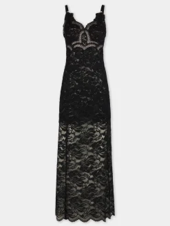 BLACK LONG DRESS IN LACE | Rabanne Discount