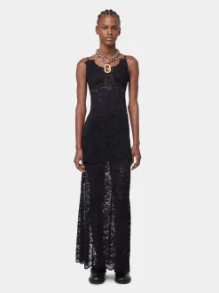 BLACK LONG DRESS IN LACE | Rabanne Discount