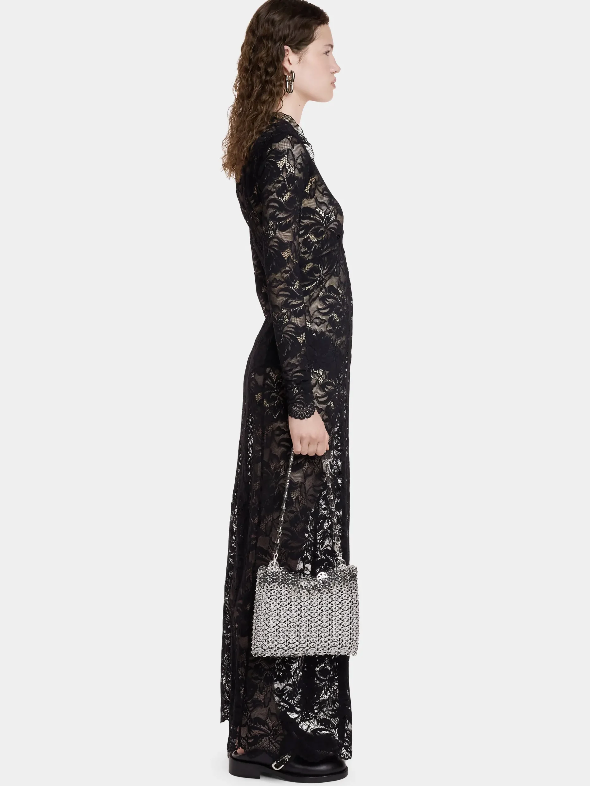 BLACK LONG DRESS IN LACE | Rabanne Flash Sale