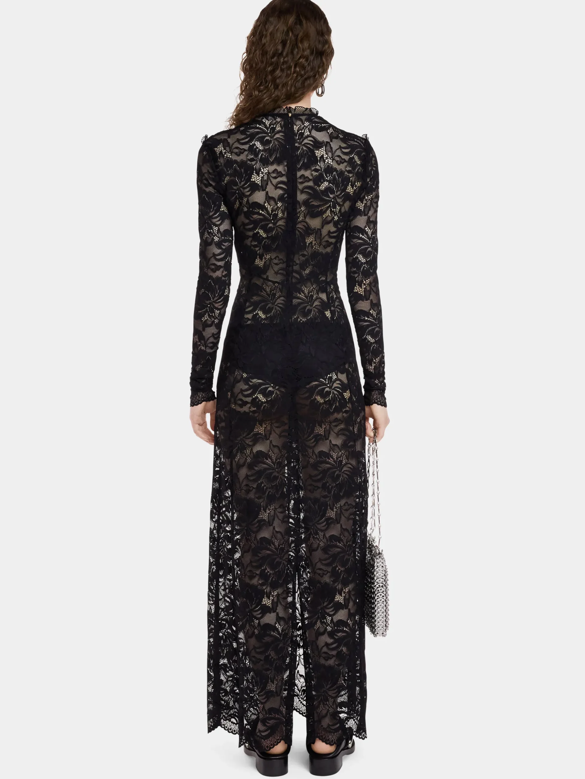 BLACK LONG DRESS IN LACE | Rabanne Flash Sale