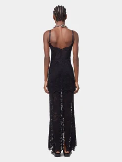 BLACK LONG DRESS IN LACE | Rabanne Discount