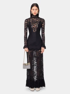 BLACK LONG DRESS IN LACE AND JERSEY | Rabanne Flash Sale