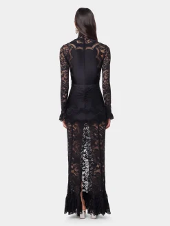 BLACK LONG DRESS IN LACE AND JERSEY | Rabanne Flash Sale
