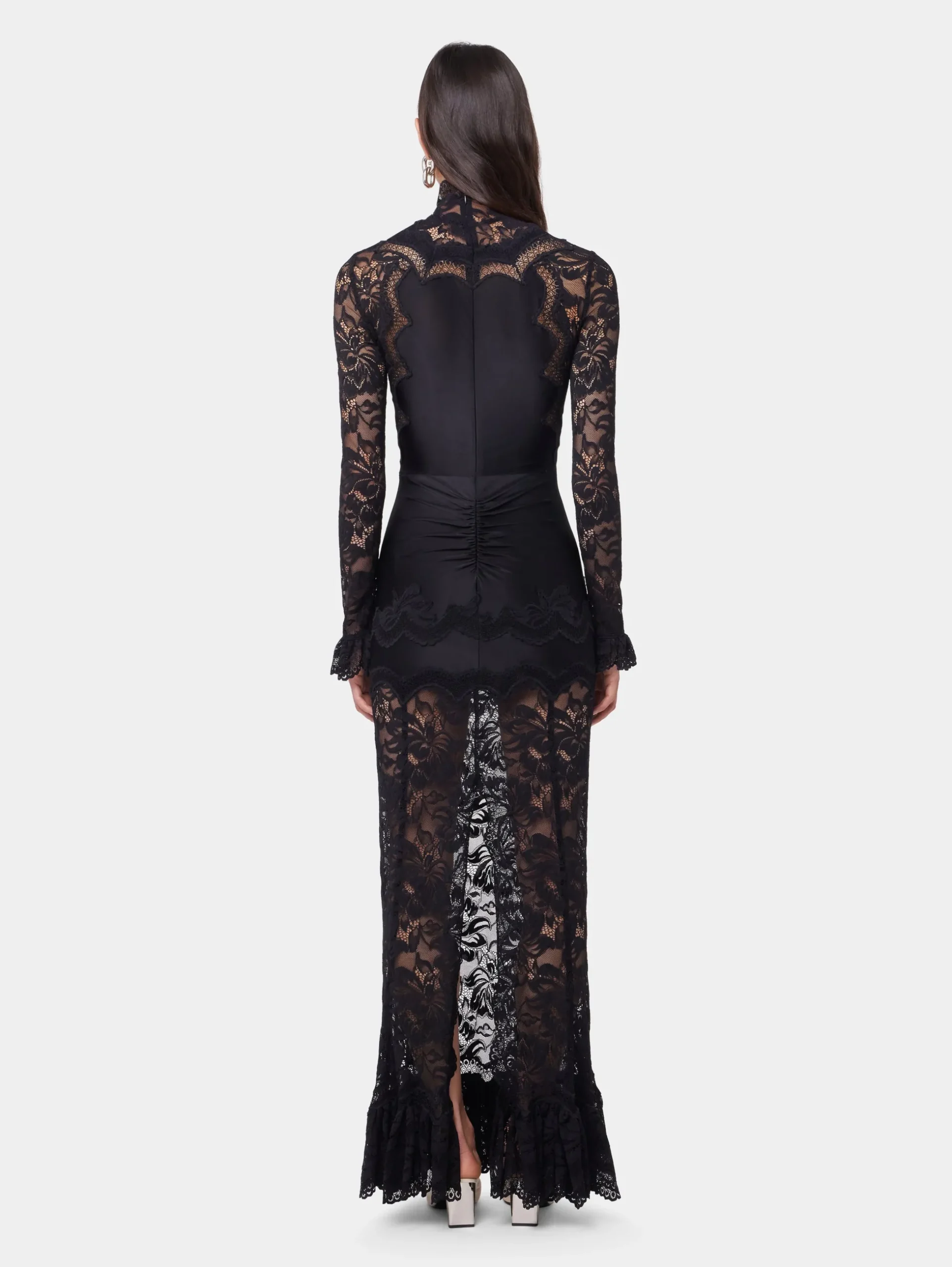 BLACK LONG DRESS IN LACE AND JERSEY | Rabanne Flash Sale
