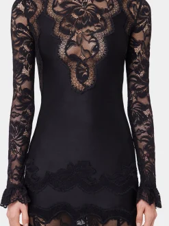 BLACK LONG DRESS IN LACE AND JERSEY | Rabanne Flash Sale