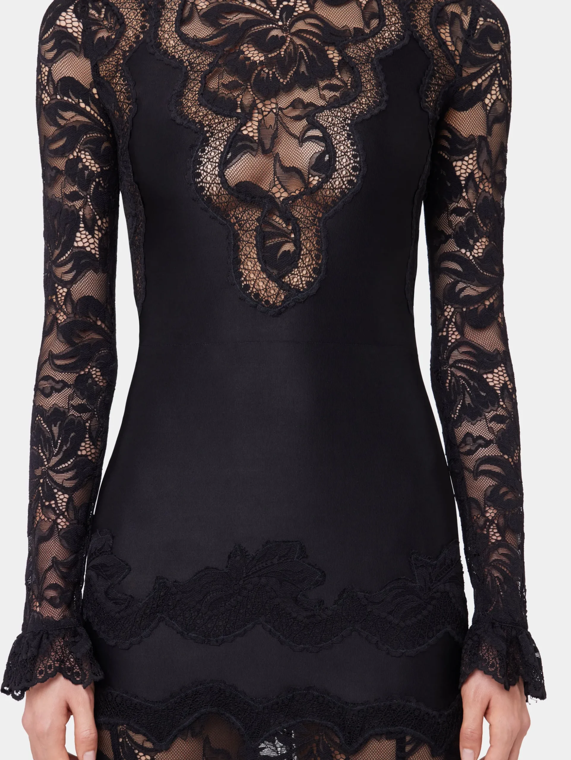 BLACK LONG DRESS IN LACE AND JERSEY | Rabanne Flash Sale