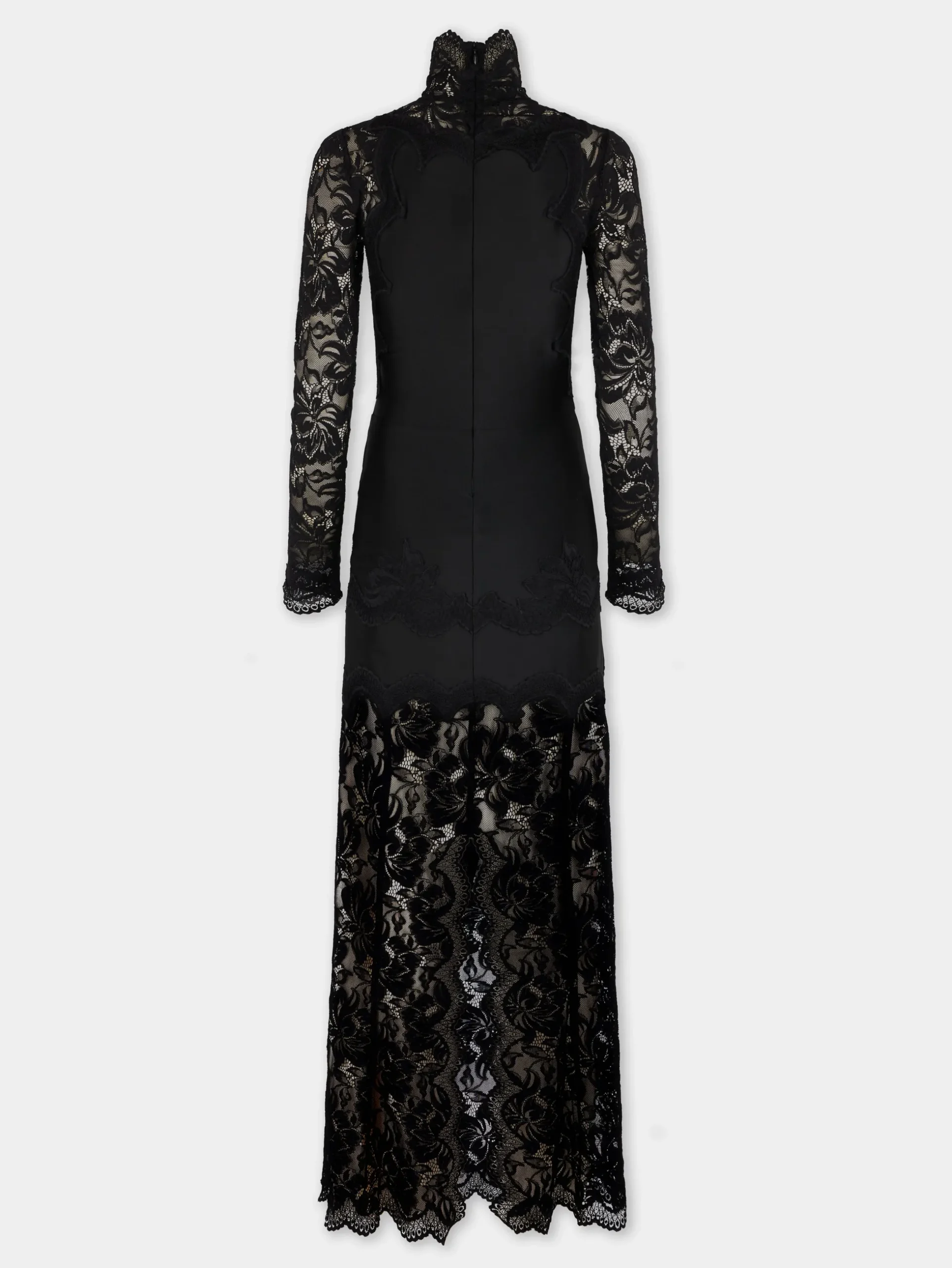 BLACK LONG DRESS IN LACE AND JERSEY | Rabanne Flash Sale