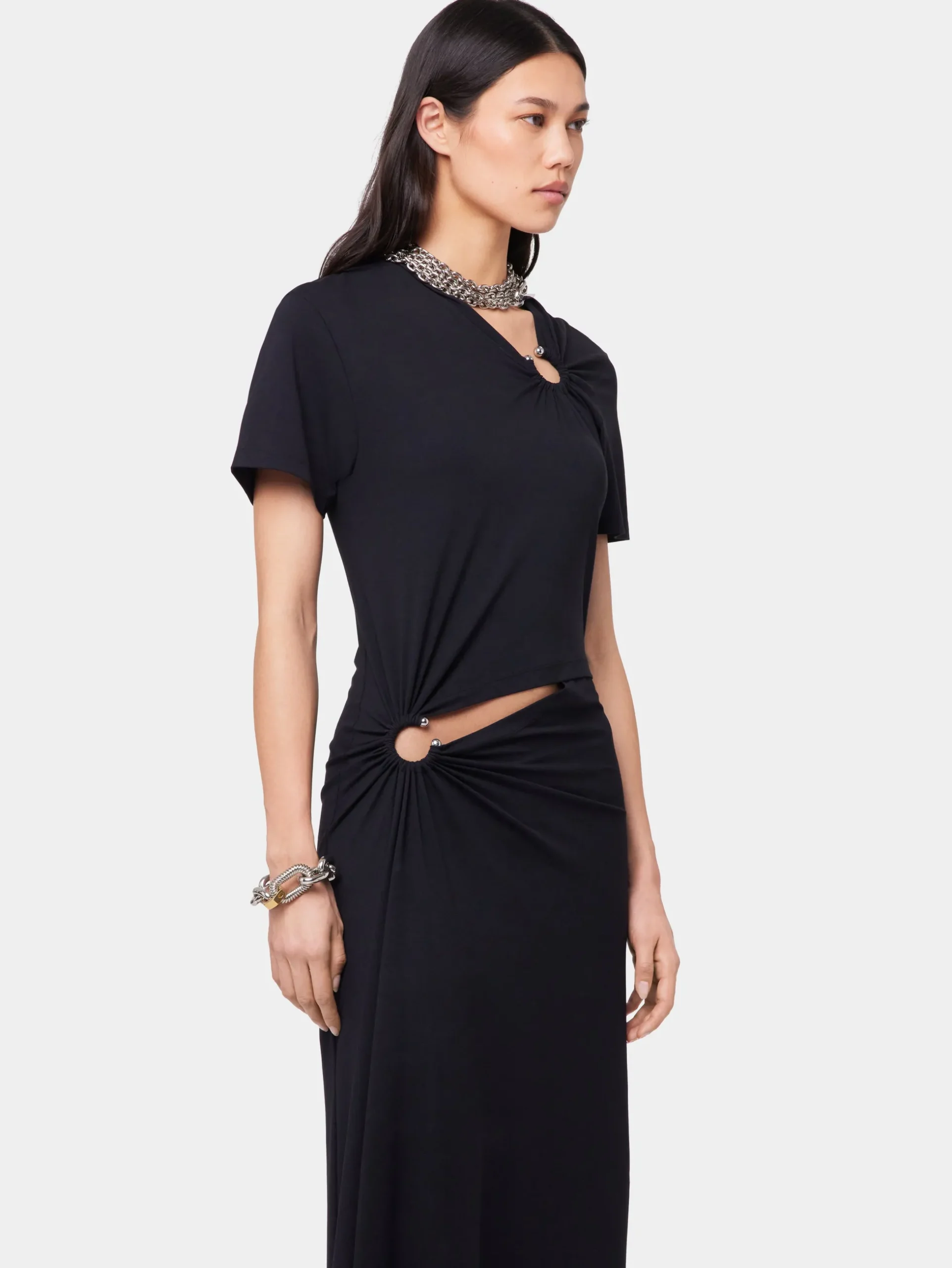 BLACK LONG PIERCING DRESS IN COTTON JERSEY | Rabanne Best Sale