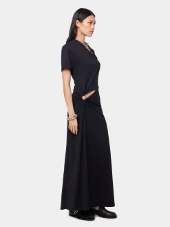 BLACK LONG PIERCING DRESS IN COTTON JERSEY | Rabanne Best Sale