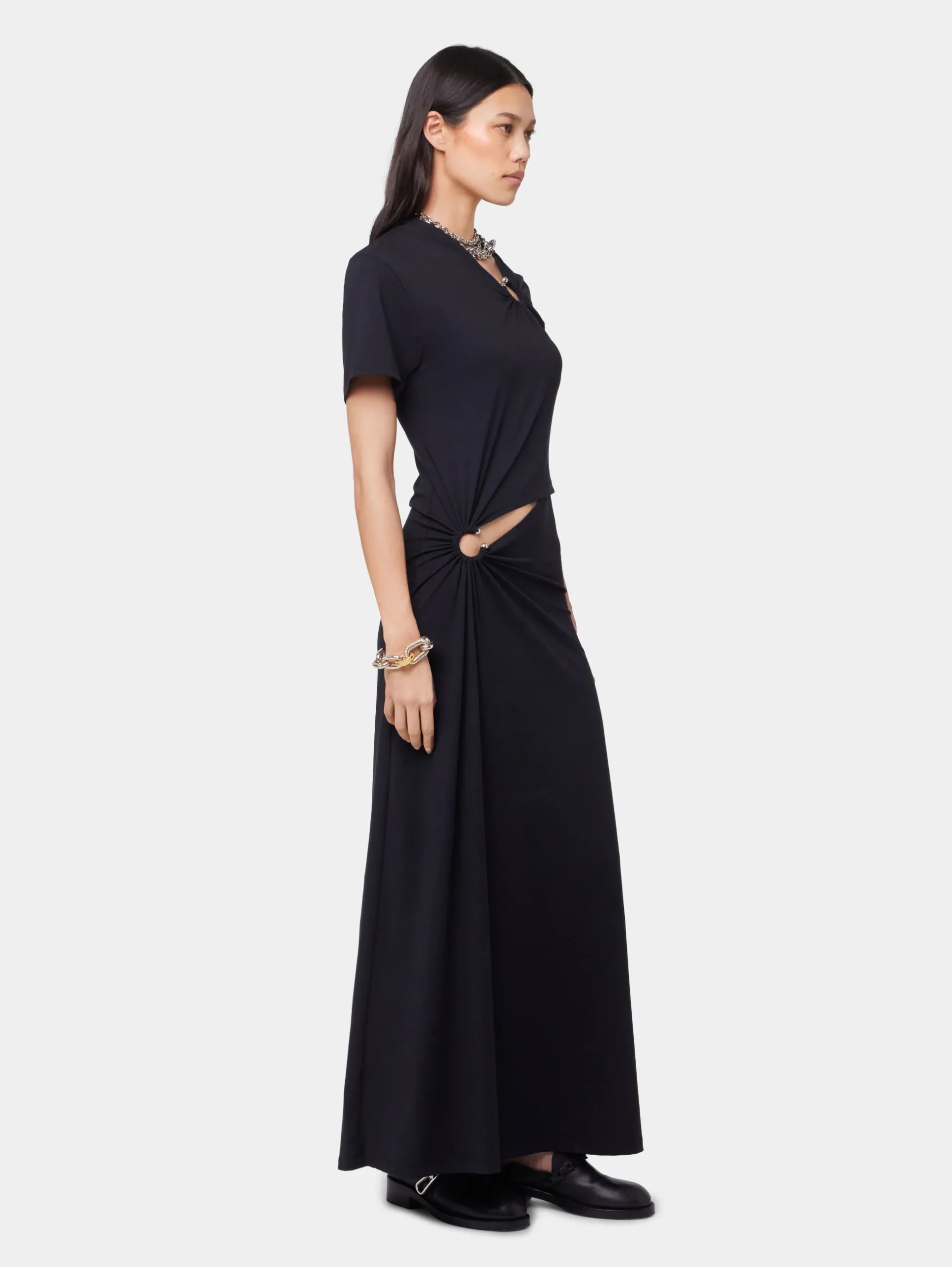 BLACK LONG PIERCING DRESS IN COTTON JERSEY | Rabanne Best Sale