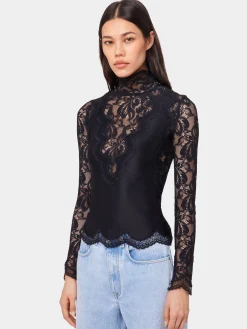 BLACK LONG SLEEVE TOP IN LACE AND JERSEY | Rabanne Fashion