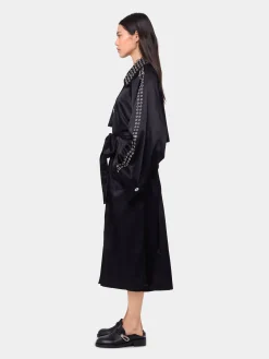 BLACK LONG TRENCH COAT IN SATIN | Rabanne Hot